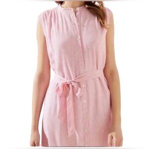 LOFT Striped Sleeveless Tie Waist Shirt Dress Size S orange White.